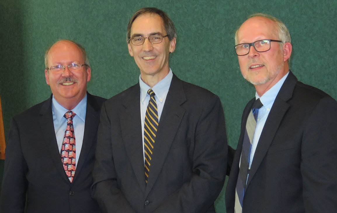 From left: Charles J. Wigley III, PhD, chair, award committee, Bruce B. Andriatch, assistant managing editor, features, The Buffalo News; John S. Dahlberg, PhD, chair, communication studies