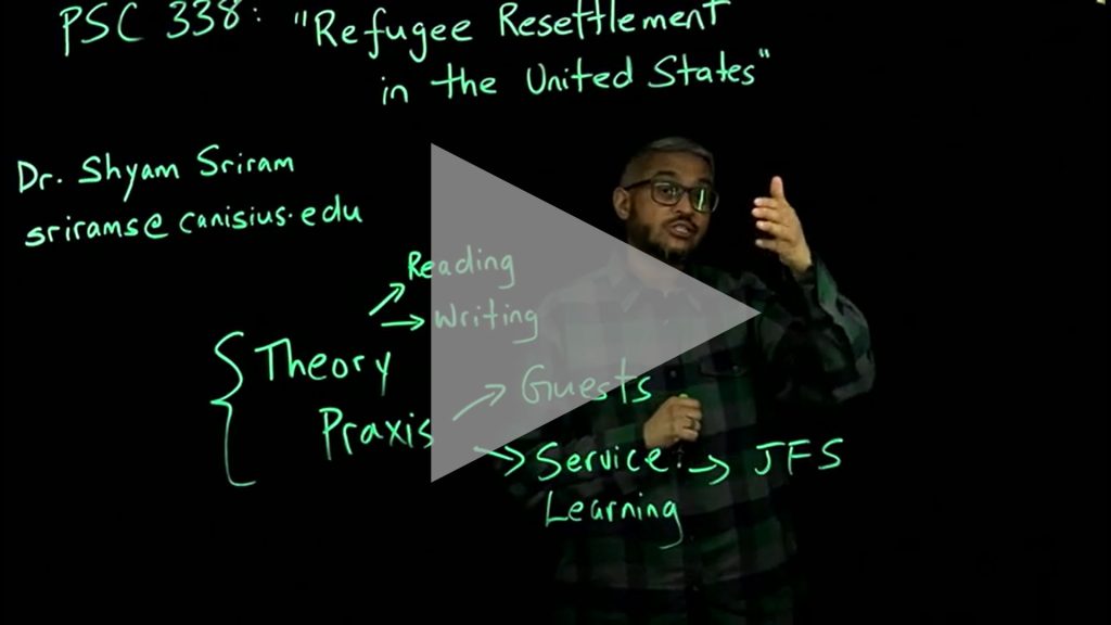 Dr. Sriram introducing his course, PSC338: Refugee Resettlement in the United States
